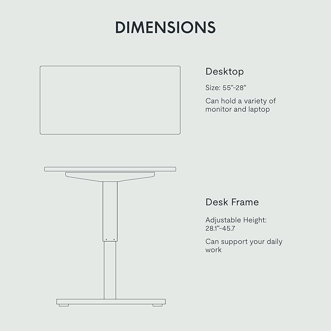 FLEXISPOT EN1 One-Piece Standing Desk with 1-Inch Thick Seamless Desktop, 55"x28" Electric Height Adjustable Desk for Home Office, Multi-Monitor Setups & Easy Assembly, Black