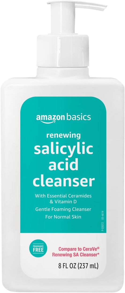 Amazon Basics Cleanser Face Wash - Renewing Salicylic Acid with Ceramides & Vitamin D, 8 fl oz, 1-Pack