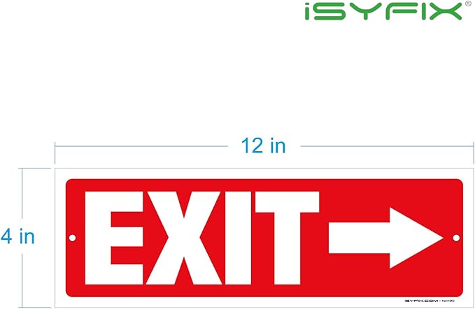 iSYFIX Exit Signs - 2 Pack 12x4 Inch Directional Arrow Signs, 40 mil Polystyrene Plastic, UV Laminated, Scratch & Fade Resistant, Waterproof - Ideal for Office, Theater, School, Business