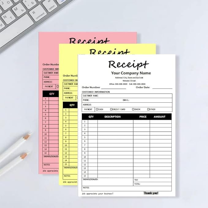 Personalized Invoice Book Custom 2 Part/3 Part Receipt Book Quote Estimate Order Forms Carbonless Form with Your Company Name Logo Address,2-10 Books (Style 15)