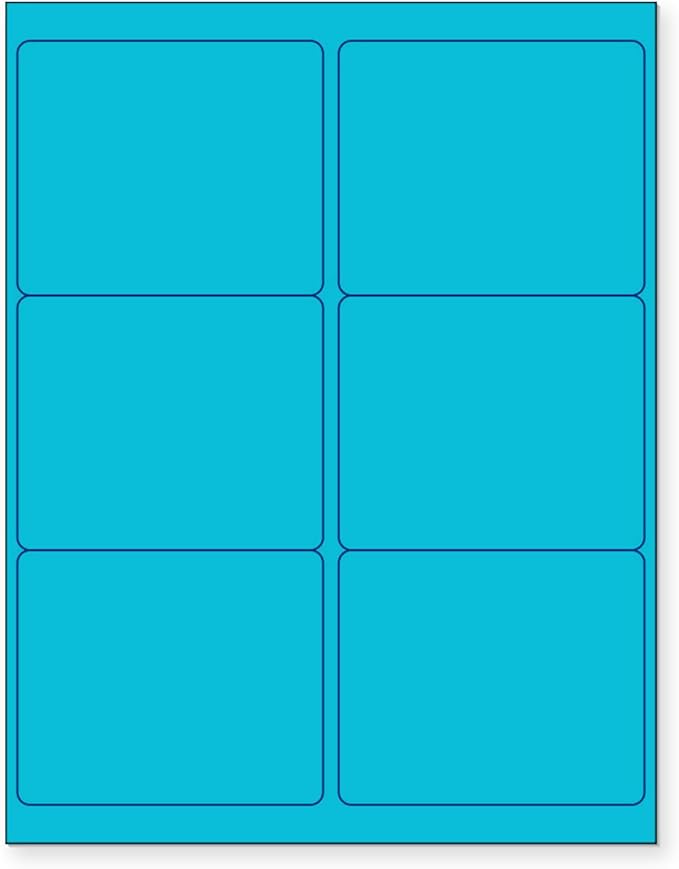 NextDayLabels - 8-1/2 x 11 Neon Color High Light Fluorescent Labels for Laser & Inkjet Printer (Blue Fluorescent, 4" x 3-1/3" - 6 Per Page | 150 Labels)