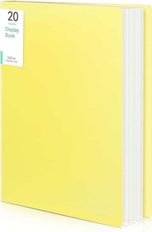 Phyxin Portfolio Binder, 20-Pocket Portfolio Folder 8.5" x 11", Displaying 40 Page Binder with Plastic Sleeves, Plastic Folders for Women & Men, Students, Teachers, Yellow