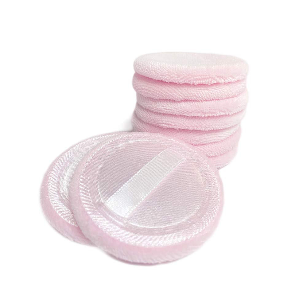 10pcs Powder Puff Cotton Cosmetic Face Makeup Powder Puffs Pads with Ribbon for Loose and Foundation 2.36 inch. (Pink)