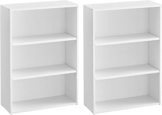 VASAGLE Set of 2 Bookshelves, 23.6 Inches Wide, 3-Tier Open Bookcases with Adjustable Storage Shelves, Floor Standing Units, Cloud White ULBC163T14-2