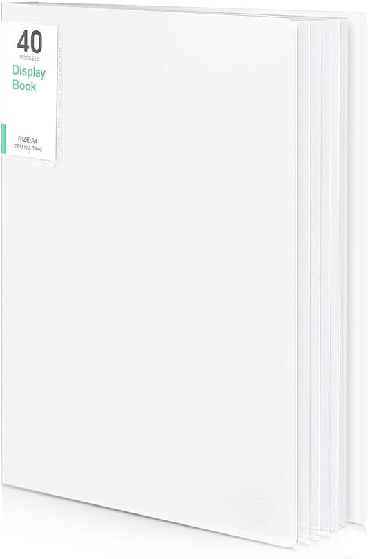 Phyxin 40-Pocket Portfolio Binder Organizer, Binder Sheet Protectors 8.5" x 11", Displaying 80 Page Plastic Folders for Documents, Document Organizer for Concert, Artwork, School & Office Use, White