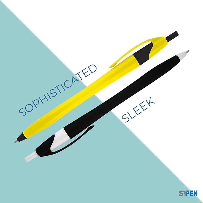 SyPen Personalized Pens With your Custom Logo or Text-500 Pack Bulk-for Businesses, Parties, and Events, Custom Printed Slim Ballpoint Click Pens, Assorted Baarrel Colors, Black Ink