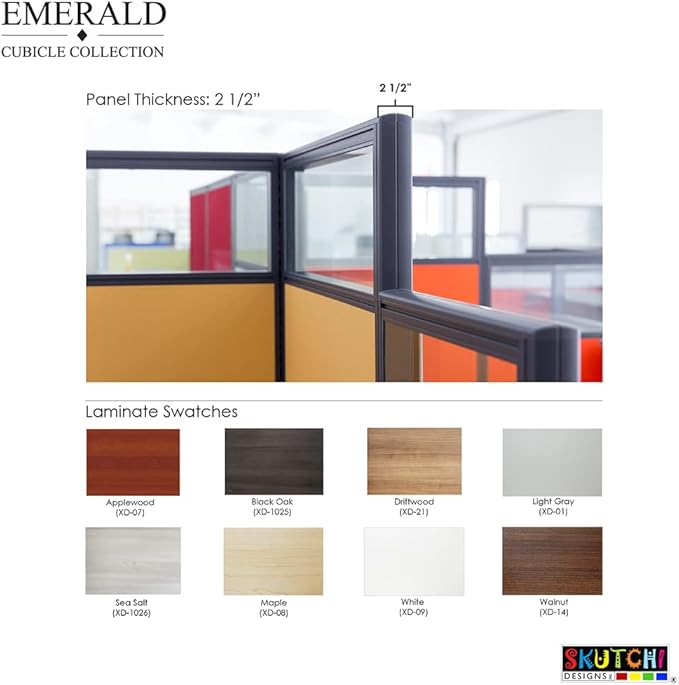 2 Person Workstation Wall Partition | Powered Cubicle Workstations | Privacy Office Divider 2 Work Stations | U Shape Cubicle | Emerald Collection | 5x5x65 H | Slate