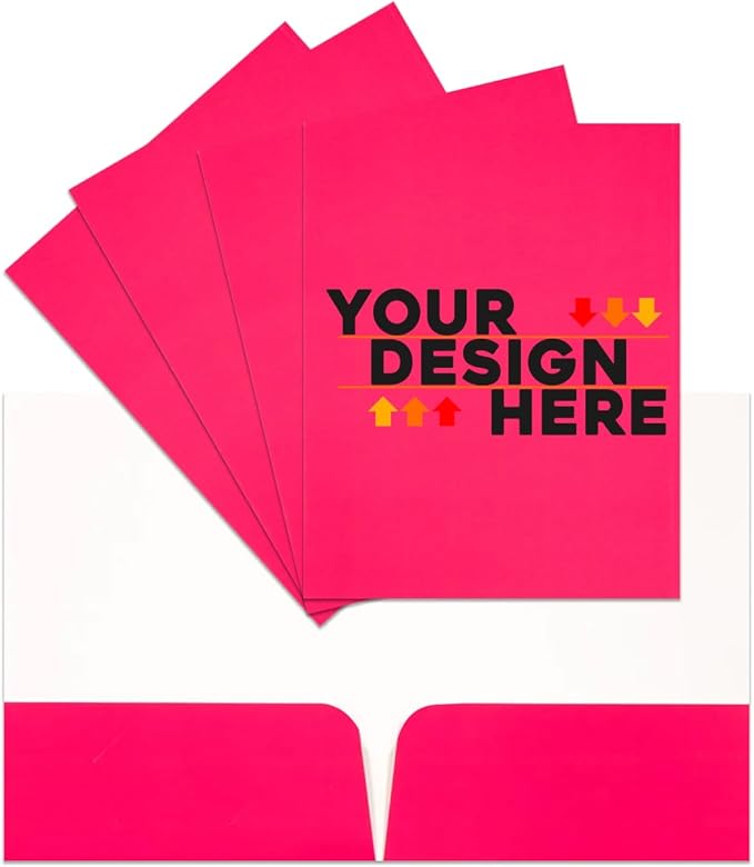 JAM PAPER Custom Printed Semi-Gloss Folders with Round Corner Pockets - Personalized Logo & Text - 12pt C1S - Pink - 250/Pack