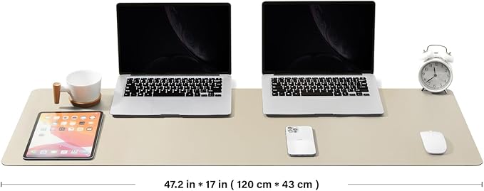 Large Desk Mat - 47.2"x 17" Non-Slip PU Desk Pad for Office and Home - Ideal for Large Mouse Pad and Desk Mats on Top of Desks(Beige)
