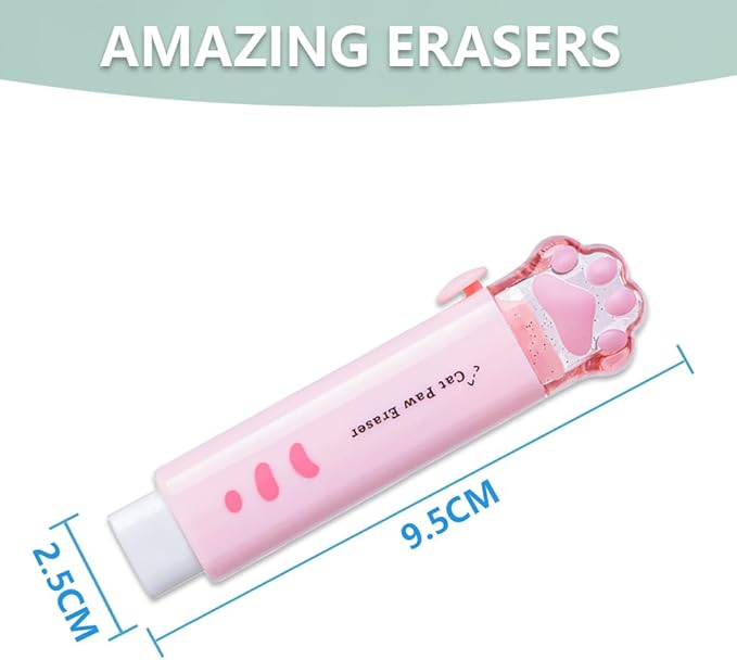 PANDENNER Retractable Pencil Eraser, Cute Erasers,Cat Paw Eraser,Suitable for School Home Office Supplies, 4Pcs (Eraser-BLFC)