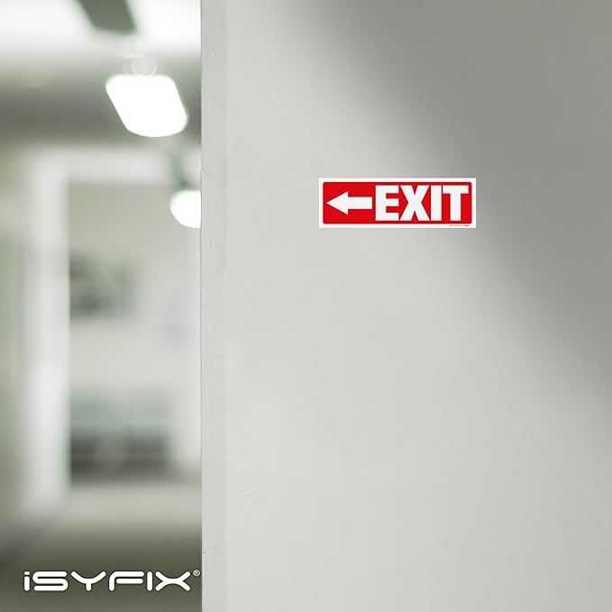 iSYFIX Exit Signs Stickers 6 Pack 12x4 Inch - Laminated Premium Vinyl Directional Left Arrow Signs for Buildings, Office, Workplace, Stores, Schools, Theaters, Parking, Restaurants, Factories