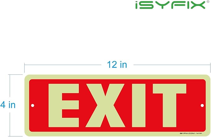 iSYFIX Exit Glow in the Dark Sign Aluminum – 6 Pack 12x4 Inch – Photoluminiscent, Laminated for Ultimate UV, Weather & Fade Resistance, Indoor & Outdoor for Business, School, Office, Warehouse