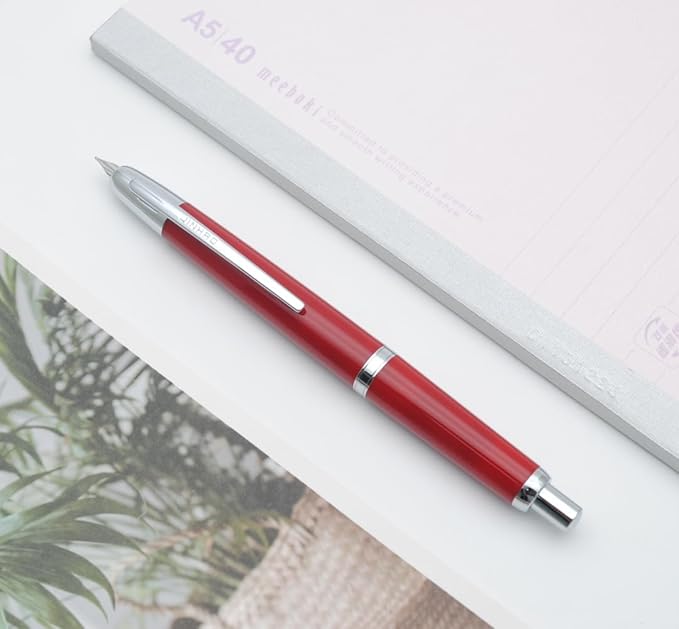 JINHAO 20 Press Fountain Pen, Retractable Capless Resin Pen with Ink Converter (F Nib 0.5mm, Wine Red)