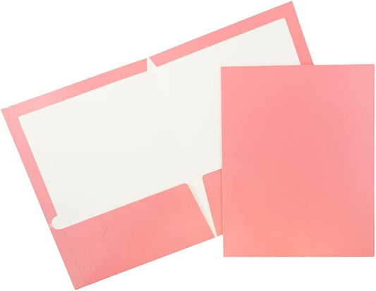 JAM PAPER Laminated Two Pocket Glossy School Folders - Letter Size - High Gloss Baby Pink Pastel - Bulk 50/Box