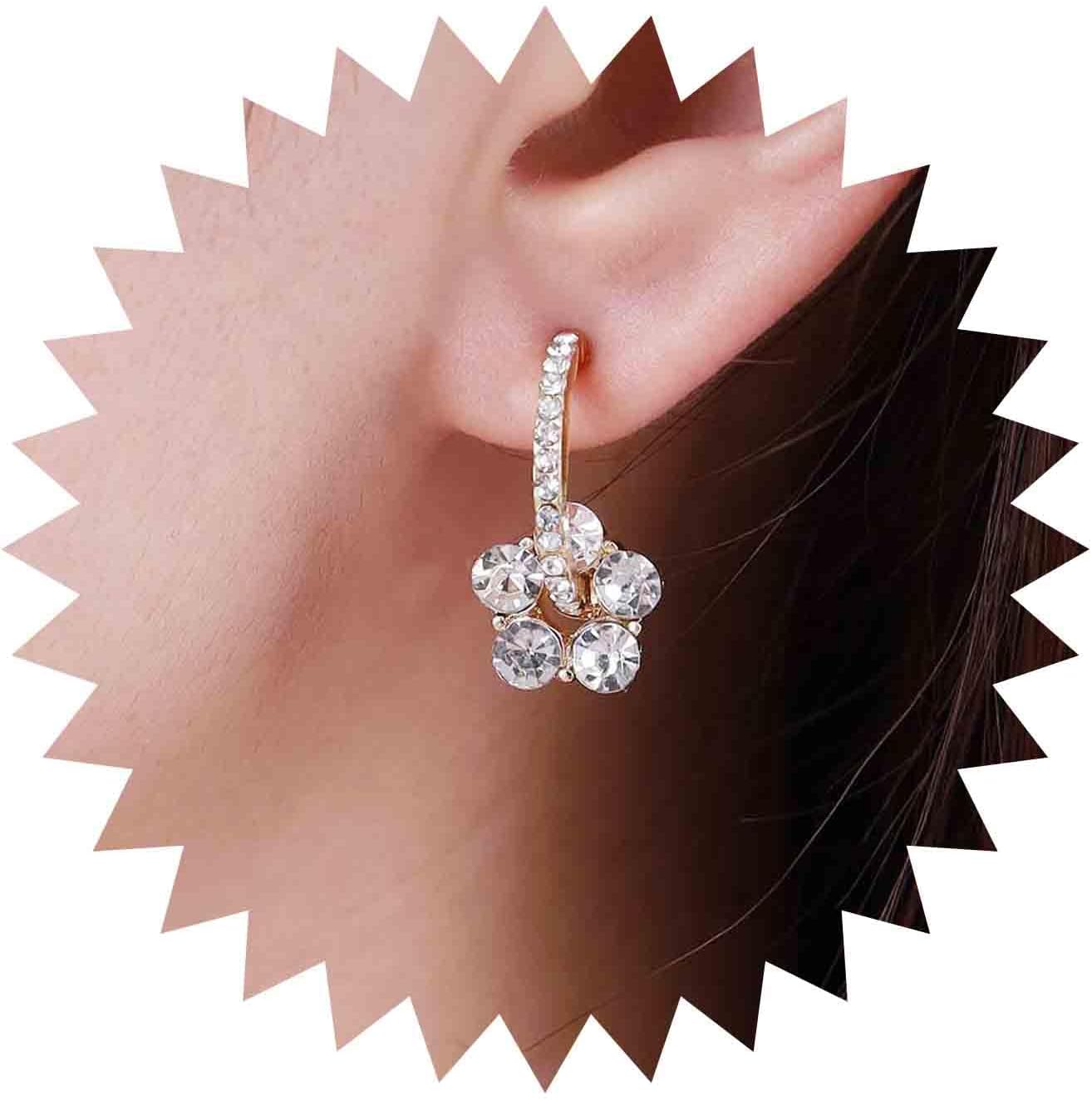 Vintage Rhinestone Flower Drop Earrings Crystal Flower Stud Earrings Gold Cz Hoop Earrings Sparkly Crystal Wedding Earrings Jewelry for Women