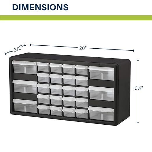 Akro-Mils 26-Drawer Plastic Drawer Storage Cabinet for Garage Organization, Bead Organizer, Building Bricks Storage, Teacher Toolbox, Makeup Organizer, 20-Inch W x 6-Inch D x 10-Inch H, 10126 Black