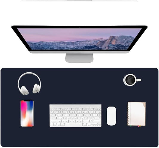 PU Leather Desk Pad Protector Gaming Mouse Pad Non Slip Desk Mat for Keyboard and Mouse Waterproof Desk Writing Pad for Office and Home Desk Accessories(Dark Blue, 23.6 * 11.8)