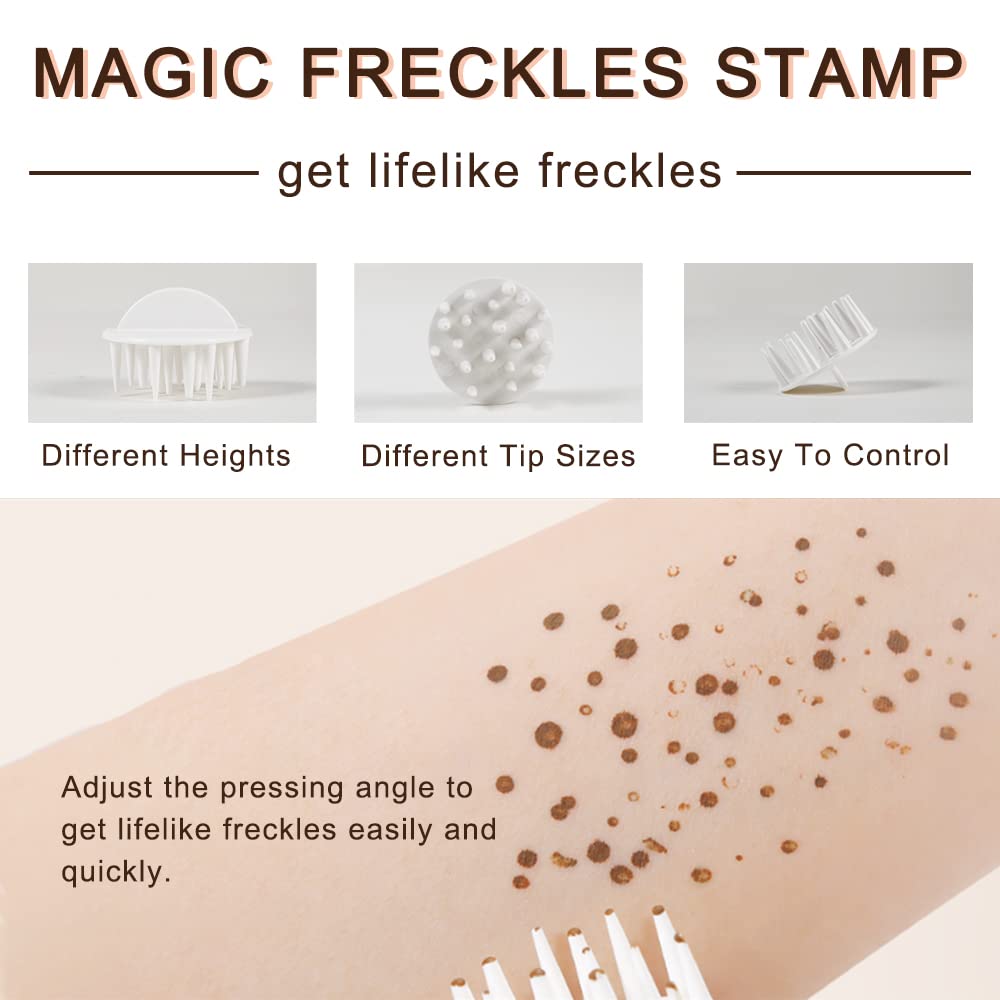 Erinde Upgrade Liquid Freckle Pen, Fake Freckles Stamp Air Cushion, Long Lasting Waterproof Quick Dry Lifelike Freckles Marker Makeup, Magic Freckle Stamp for Natural Sunkissed Makeup, 01 Saddle Brown