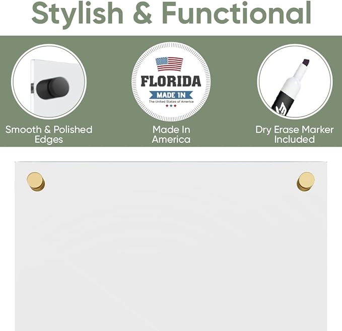 Ships Next Day, Made in USA - Acrylic Dry Erase Board | Non-Magnetic Dry Erase Board | Hanging Frameless White Board | Acrylic for Office and Home Walls | for Adults (Clear - 12x18)