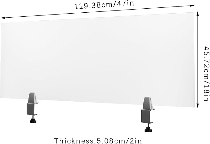 Desk Divider, Acrylic Desk Privacy Panels, Privacy Desk Screen, Frosted Acrylic Partitions with C-Type Clamps Acrylic Table Top Sneeze Guard for Offices Schools (47x18x2 in)