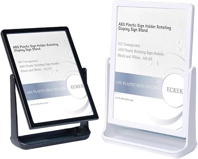 ECKEK ABS Plastic Sign Holder, Menu Displays T Shape Sign Stand, Rotating Display Stand for Ads, Menu, Photos, Business Card (Black A5 148×210mm/ 5.83×8.27 inches)