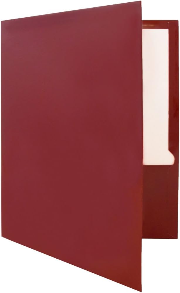 JAM PAPER Laminated Two Pocket Glossy School Folders - Letter Size - High Gloss Maroon Red - 6/Pack