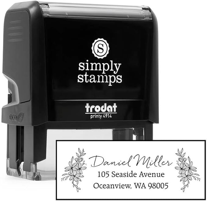 Custom Floral Address Stamp | Choose from 12 Designs | Multiple Ink Color Options | Envelope Return Address Stamp for Couple or Family (Design 9, Medium)