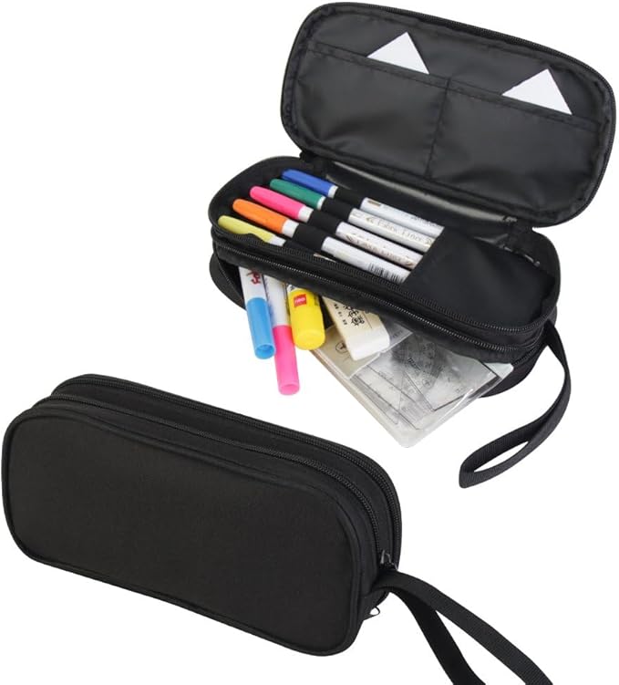 HiMagics Children's Pencil Case, Large Zipper Pencil Pouch for Boys with Two Compartments Boys Pen Pouch for School Snake Pattern Pencil Bag, Black