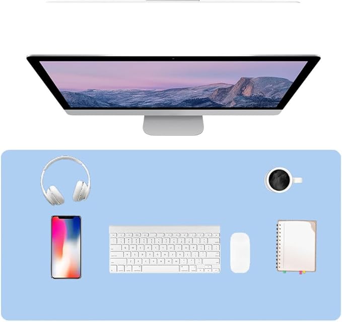 PU Leather Desk Pad Protector Gaming Mouse Pad Non Slip Desk Mat for Keyboard and Mouse Waterproof Desk Writing Pad for Office and Home Desk Accessories（Blue, 23.6 * 11.8