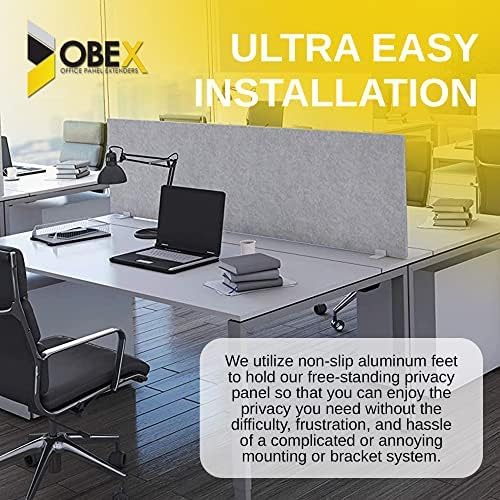 OBEX Free Standing Desk PET Privacy Screen, Table Top Home & Office Furniture Partitions and Dividers, Portable Workstation Freestanding Panels, 18" x 36" Sand