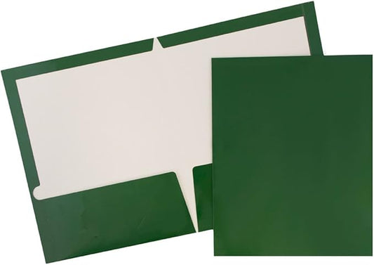 JAM PAPER Laminated Two Pocket Glossy School Folders - Letter Size - High Gloss Green - Bulk 25/Pack