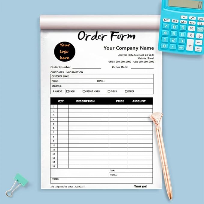 Personalized Invoice Book Custom 2 Part/3 Part Receipt Book Quote Estimate Order Forms Carbonless Form with Your Company Name Logo Address,2-10 Books (Style 9)