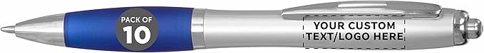 DISCOUNT PROMOS Personalized Ballpoint Pens With Rubber Grip, 10 pack Customizable Ergonomic Click-to-Write Custom Writing Pens for School with Black Ink, Blue