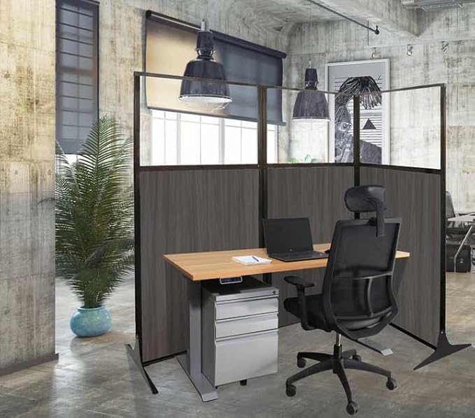 Versare Workstation Partition | Portable Wall Divider | Modern Office Cubicle | Free Standing Privacy Screen | Flexible Work Space | 99" x 70" Natural Maple Wood Grain Panels with Clear Window