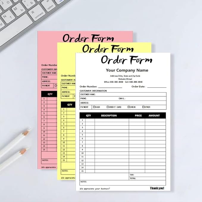 Custom Carbonless Sales Invoice Form Books for Small Business, Personalized NCR 2-Part Receipt Book with Carbon Copies, Cover Add Company Name, Address and Number Printed