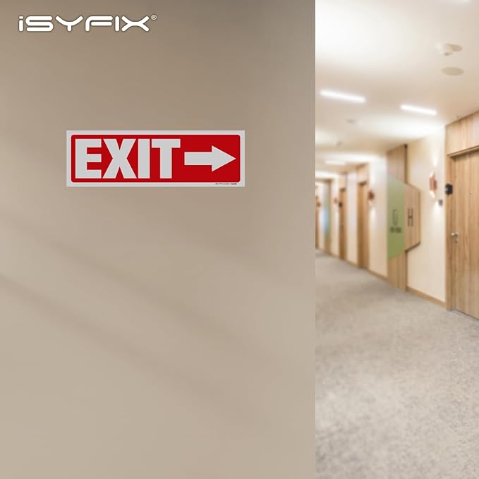 iSYFIX Exit Signs Stickers 12 Pack 12x4 Inch - Laminated Premium Vinyl Directional Right Arrow Signs for Buildings, Office, Workplace, Stores, Schools, Theaters, Parking, Restaurants, Factories