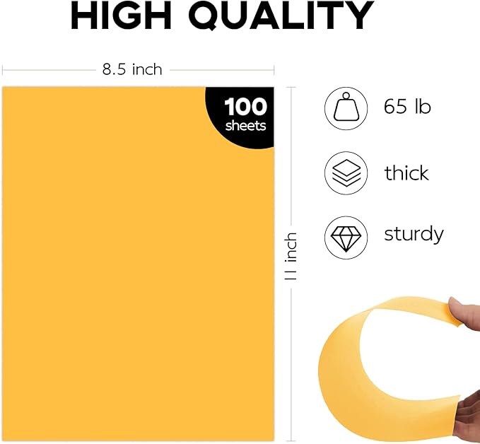 100 Sheets Yellow Cardstock 8.5 x 11 65lb Paper, Goefun Yellow Card Stock Printer Paper for Invitations, Menus, Wedding, DIY Cards