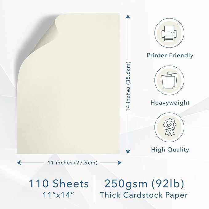 MOS Off-White Cardstock Paper 11 x 14 Inch (110 Sheets) — Heavyweight Poster Board Card Stock for Crafts, Certificates, Menus, Art Projects, Printer Compatible