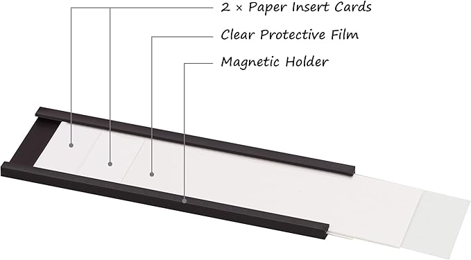 Realth C Channel Magnetic Label Holders 70 Pack 1'' x 2'' with Paper Inserts and Clear Plastic Protectors, Magnetic Data Card Holders File Cabinet Labels for Metal Racks and Shelves