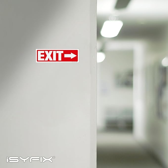 iSYFIX Exit Signs Stickers 12 Pack 12x4 Inch - Laminated Premium Vinyl Directional Right Arrow Signs for Buildings, Office, Workplace, Stores, Schools, Theaters, Parking, Restaurants, Factories
