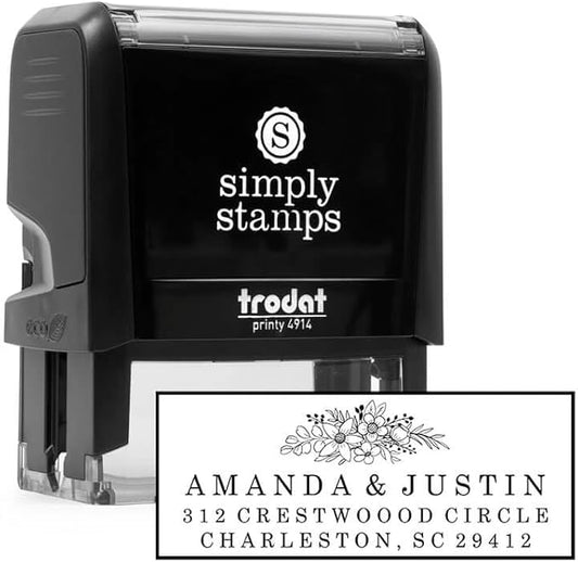 Custom Floral Address Stamp | Choose from 12 Designs | Multiple Ink Color Options | Envelope Return Address Stamp for Couple or Family (Design 5, Extra Large)