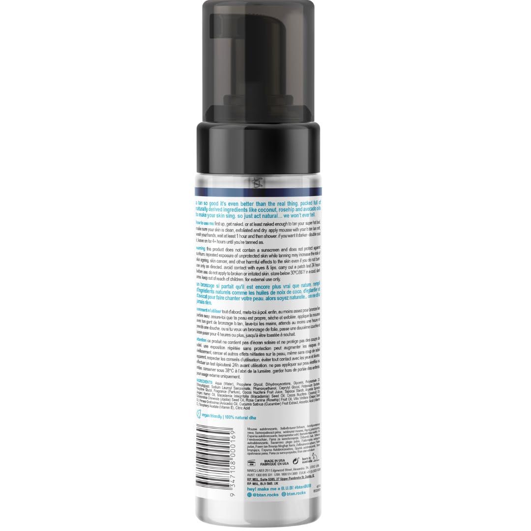 b.tan Clear Self Tanner Bronzing Water Foam | Just Act Natural - Best 1 Hour Express Sunless Tanning Mousse, Dark, Transfer-Free, Enriched With Coconut Water & Vitamin E, Face & Body, 6.7 Fl oz