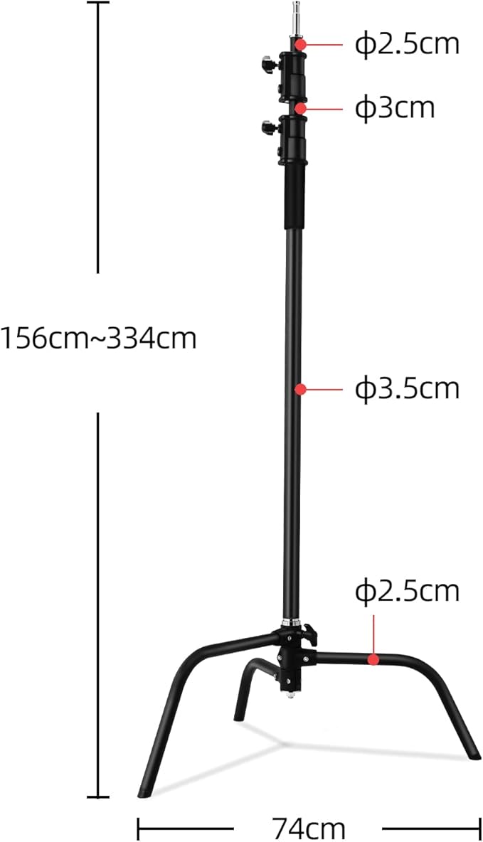 2 Packs C-Stand Kit,Heavy Duty Steel Photography Light Stand Kit,Adjustable 5-10.8 feet Sturdy Turtle Base for Studio Softbox, Monolights, Reflector, Umbrella（Black）