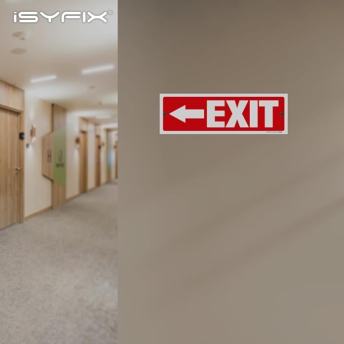 iSYFIX Exit Signs - 6 Pack 12x4 Inch Directional Left Arrow Signs, 40 mil Polystyrene Plastic, UV Laminated, Scratch & Fade Resistant, Waterproof - Ideal for Office, Theater, School, Business