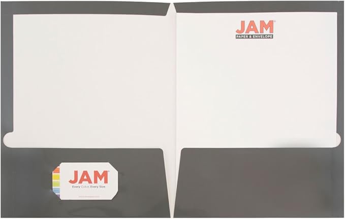 JAM PAPER Laminated Two Pocket Glossy School Folders - Letter Size - High Gloss Grey - Bulk 50/Box