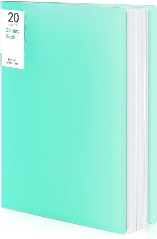 Phyxin Portfolio Binder, 20-Pocket Portfolio Folder 8.5" x 11", Displaying 40 Page Binder with Plastic Sleeves, Plastic Folders for Women & Men, Students, Teachers, Green