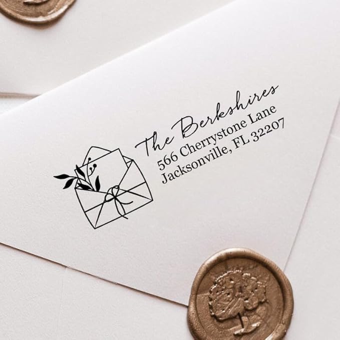 Custom Floral Address Stamp | Choose from 12 Designs | Multiple Ink Color Options | Envelope Return Address Stamp for Couple or Family (Design 4, Medium)