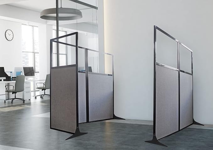 Versare Workstation Partition | Portable Wall Divider | Modern Office Cubicle | Free Standing Privacy Screen | Flexible Work Space | 66" x 70" W/Window, Mocha Fabric Panels