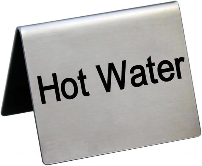 New Star Foodservice Stainless Steel Table Tent Sign (Silver (Hot Water), 2-Inch by 2-Inch (Set of 6))
