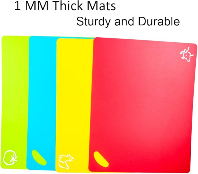 Kimmoker Flexible Cutting Boards Set, Cutting Board Mats for Cooking, 2 Pack Colored Cutting Board Set with Easy-Grip Handles, Flexible Plastic Cutting Sheet Set of 4 (2)
